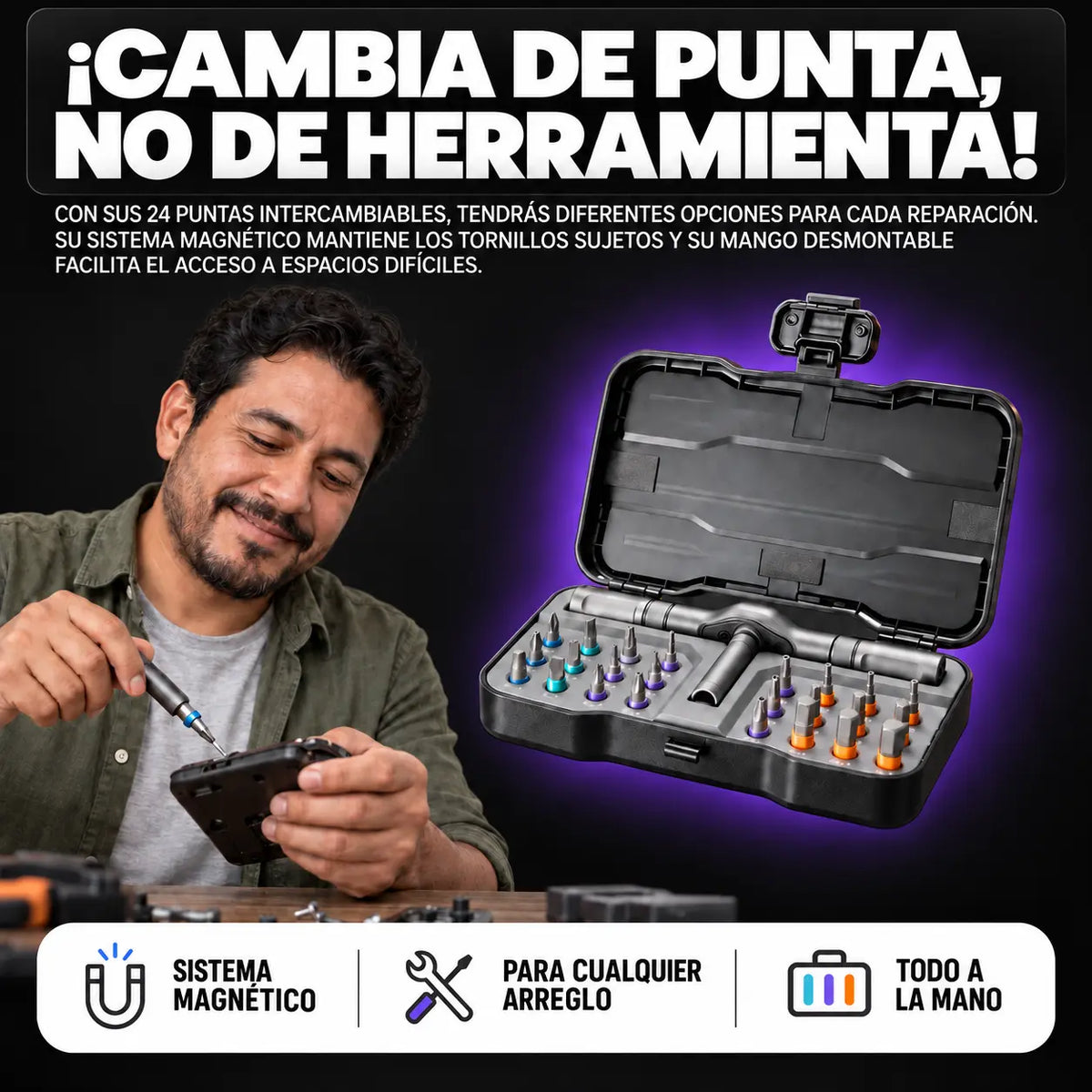 Kit Destornillador Magnetico 24 Pcs® | Repara todo al instante