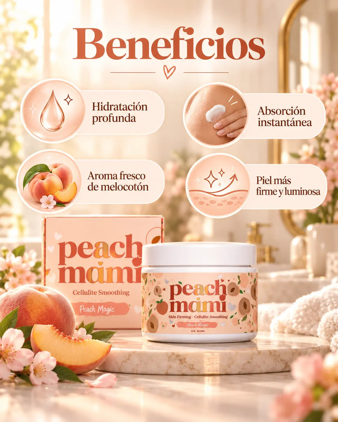 Crema Peach Mami® Hidrata+ Rejuvenece y Reafirma tu piel
